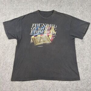 Gardenfire T Shirt Mens XL Black Founded On Faith Freedom Bible Verse Faded